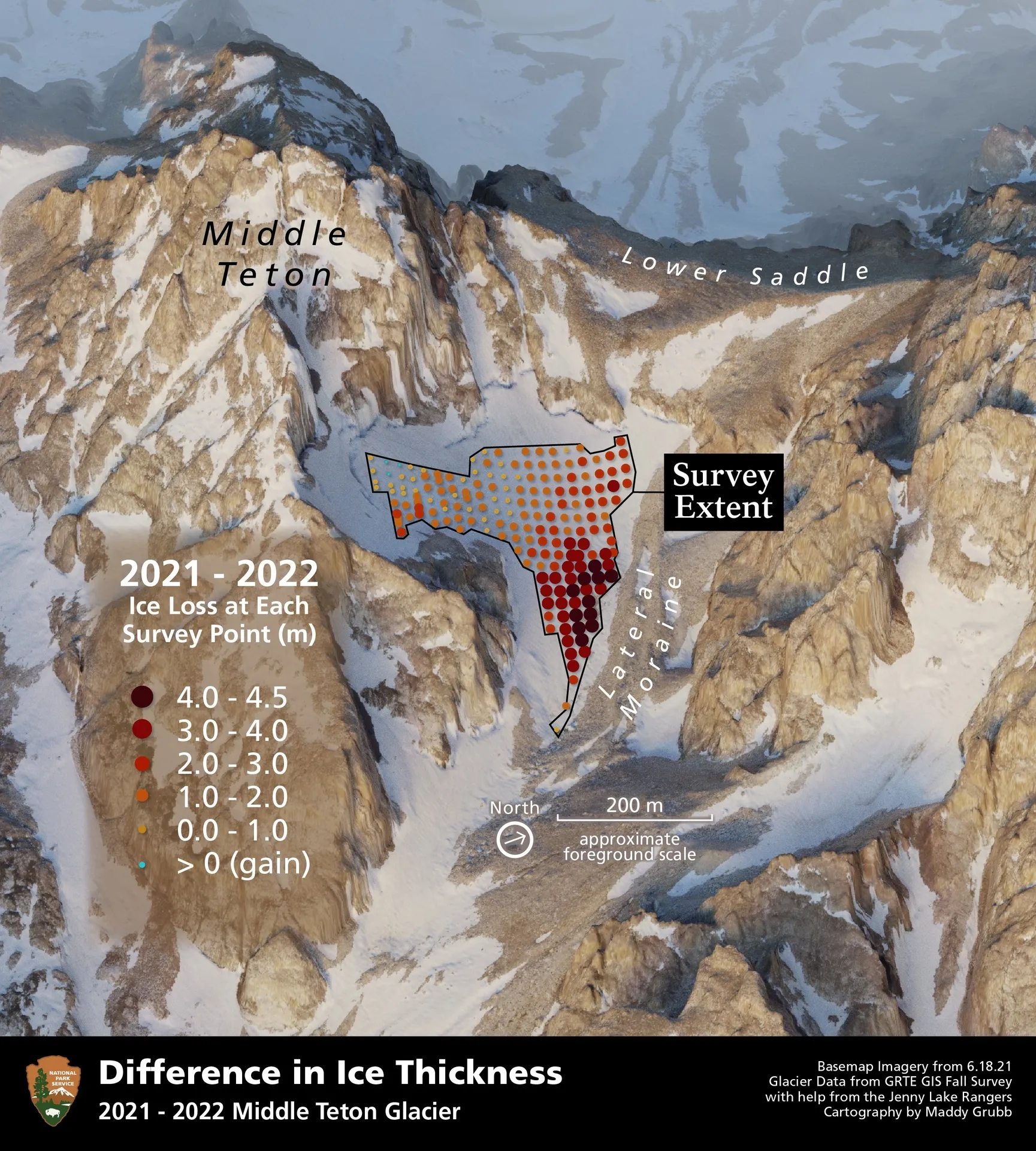 Glacier mass balance loss map 2020-21 — climate science cartography